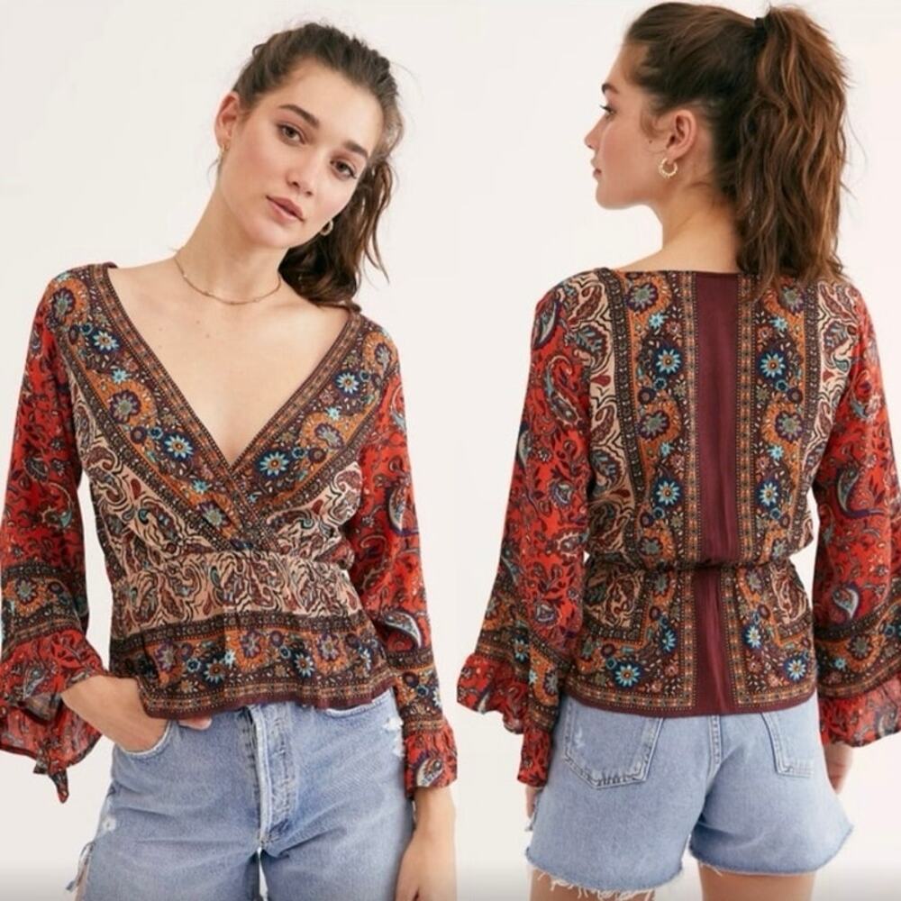 Free People Top Rosalie Wrap Paisley Boho Women’s Size Medium